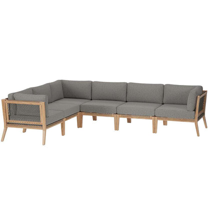 Modway - Clearwater Outdoor Patio Teak Wood 6-Piece Sectional Sofa - EEI-6125-GRY-GPH veiw 1
