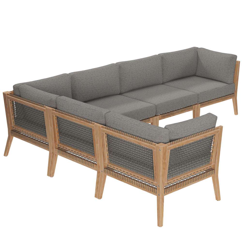 Modway - Clearwater Outdoor Patio Teak Wood 6-Piece Sectional Sofa - EEI-6125-GRY-GPH veiw 3
