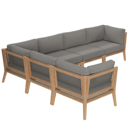 Modway - Clearwater Outdoor Patio Teak Wood 6-Piece Sectional Sofa - EEI-6125-GRY-GPH veiw 3