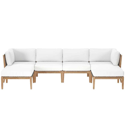 Modway - Clearwater Outdoor Patio Teak Wood 6-Piece Sectional Sofa - EEI-6122-GRY-WHI veiw 1