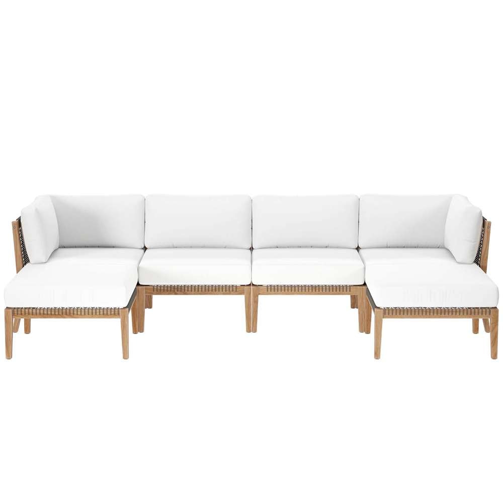 Modway - Clearwater Outdoor Patio Teak Wood 6-Piece Sectional Sofa - EEI-6122-GRY-WHI veiw 2