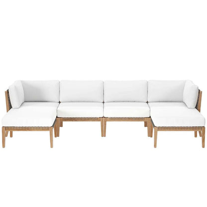 Modway - Clearwater Outdoor Patio Teak Wood 6-Piece Sectional Sofa - EEI-6122-GRY-WHI veiw 2
