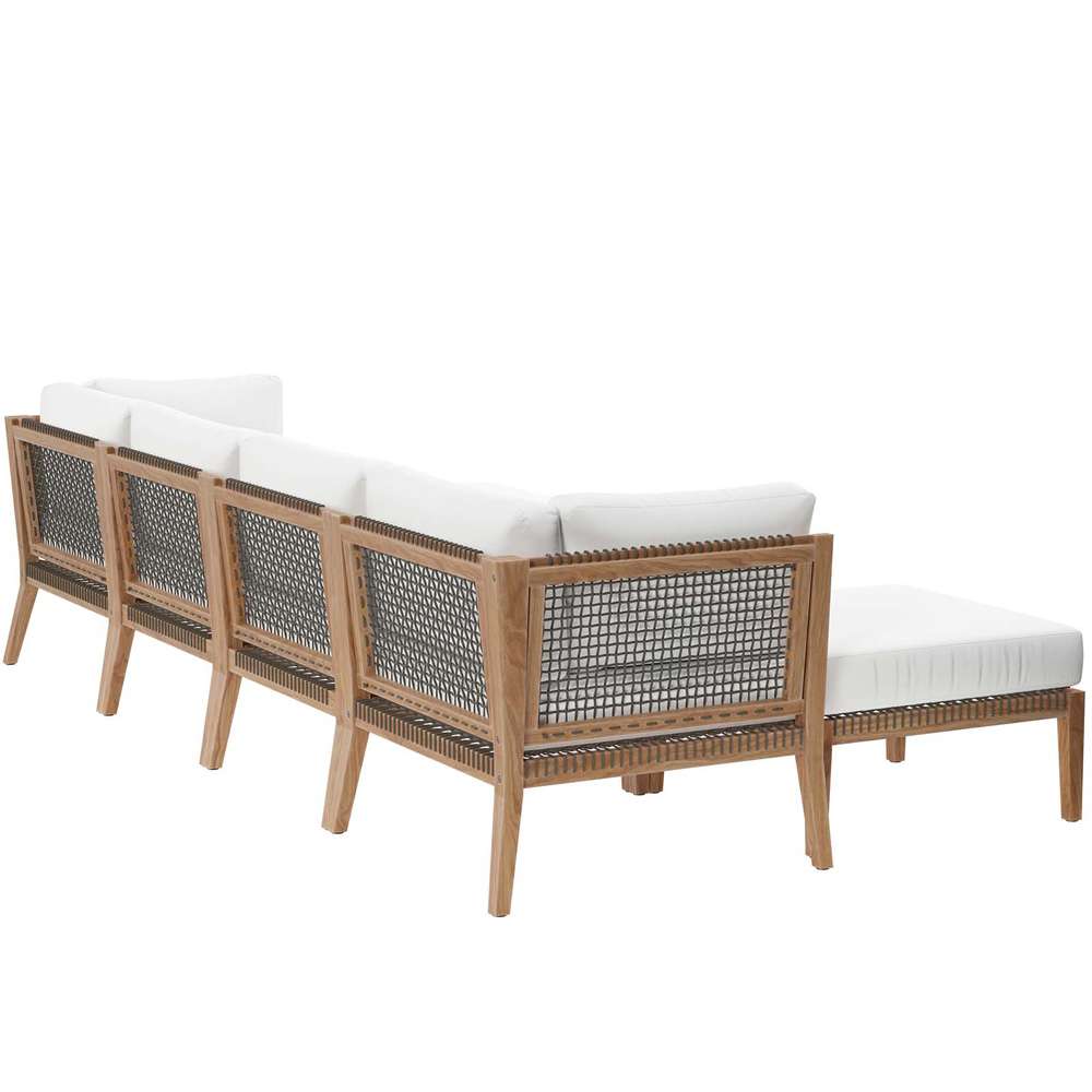 Modway - Clearwater Outdoor Patio Teak Wood 6-Piece Sectional Sofa - EEI-6122-GRY-WHI veiw 3