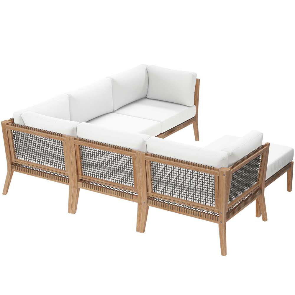 Modway - Clearwater Outdoor Patio Teak Wood 6-Piece Sectional Sofa - EEI-6124-GRY-WHI veiw 3