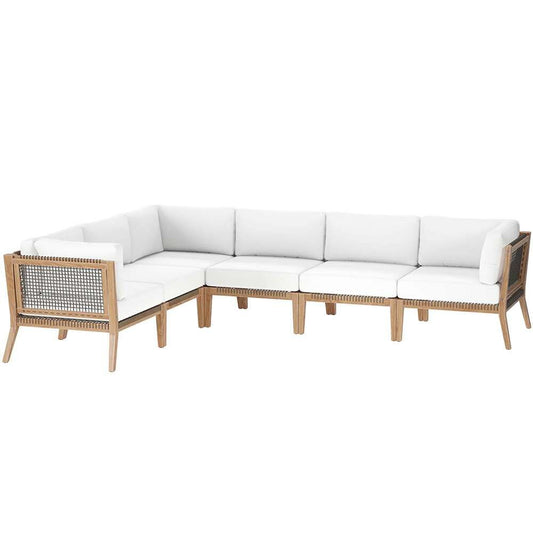 Modway - Clearwater Outdoor Patio Teak Wood 6-Piece Sectional Sofa - EEI-6125-GRY-WHI veiw 1