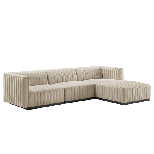 Modway - Conjure Channel Tufted Upholstered Fabric 4-Piece Sectional Sofa - EEI-5788-BLK-BEI veiw 2