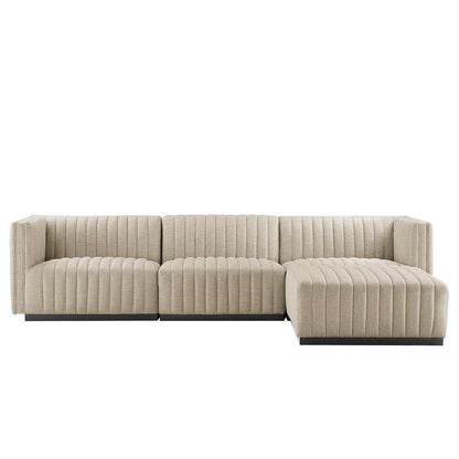 Modway - Conjure Channel Tufted Upholstered Fabric 4-Piece Sectional Sofa - EEI-5788-BLK-BEI veiw 3