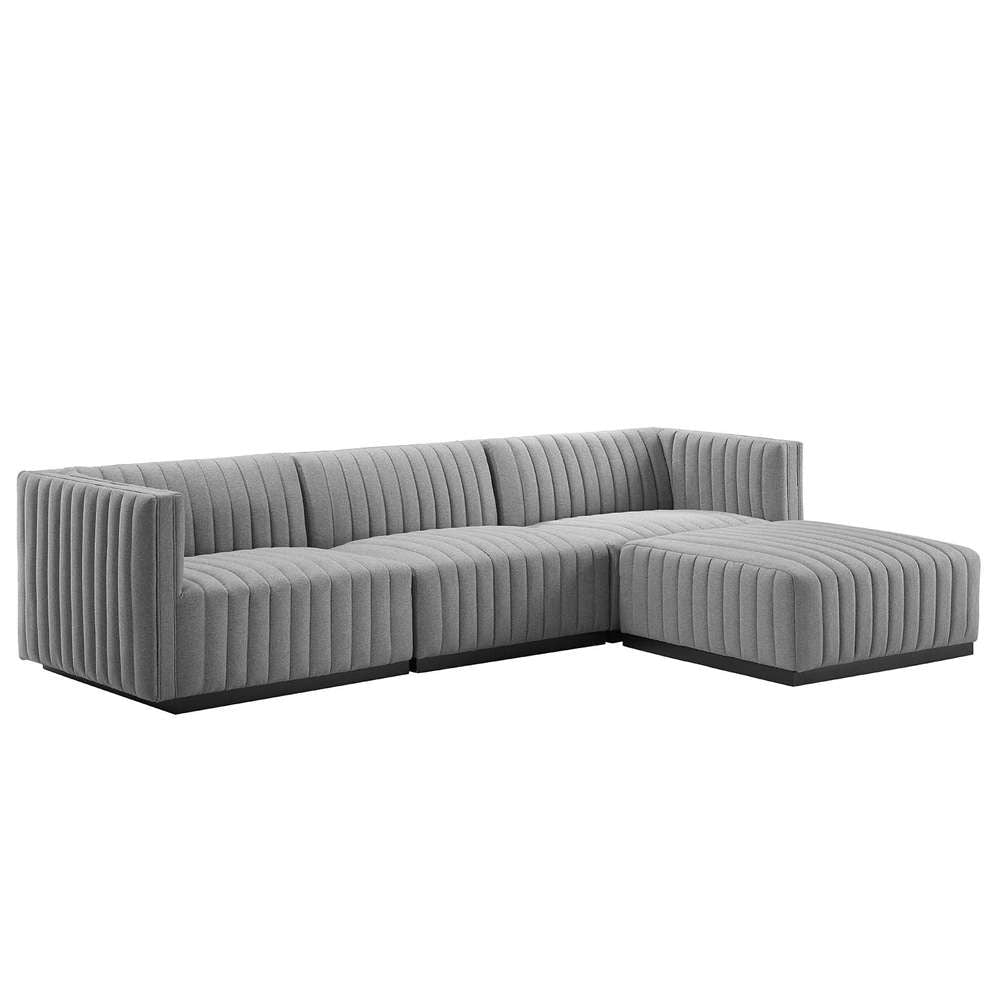 Modway - Conjure Channel Tufted Upholstered Fabric 4-Piece Sectional Sofa - EEI-5788-BLK-LGR veiw 2
