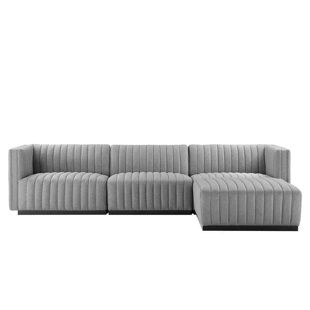 Modway - Conjure Channel Tufted Upholstered Fabric 4-Piece Sectional Sofa - EEI-5788-BLK-LGR veiw 3
