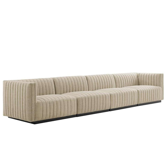 Modway - Conjure Channel Tufted Upholstered Fabric 4-Piece Sofa - EEI-5789-BLK-BEI veiw 2