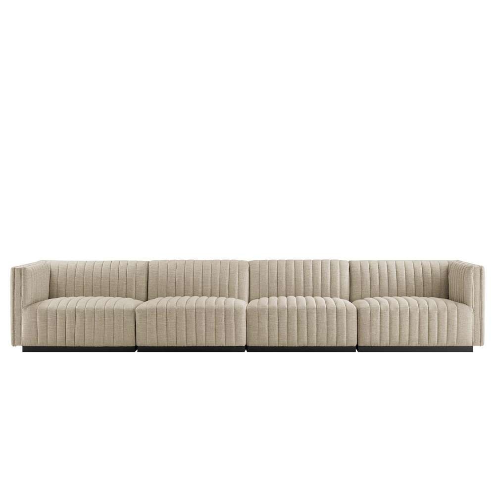 Modway - Conjure Channel Tufted Upholstered Fabric 4-Piece Sofa - EEI-5789-BLK-BEI veiw 3