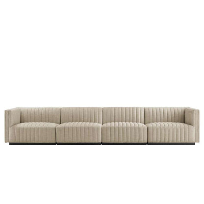 Modway - Conjure Channel Tufted Upholstered Fabric 4-Piece Sofa - EEI-5789-BLK-BEI veiw 3