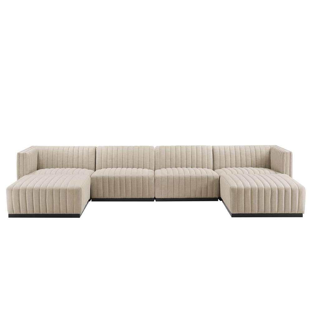 Modway - Conjure Channel Tufted Upholstered Fabric 6-Piece Sectional Sofa in Black Beige - EEI-5790-BLK-BEI veiw 3