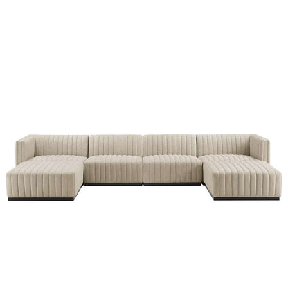 Modway - Conjure Channel Tufted Upholstered Fabric 6-Piece Sectional Sofa in Black Beige - EEI-5790-BLK-BEI veiw 3