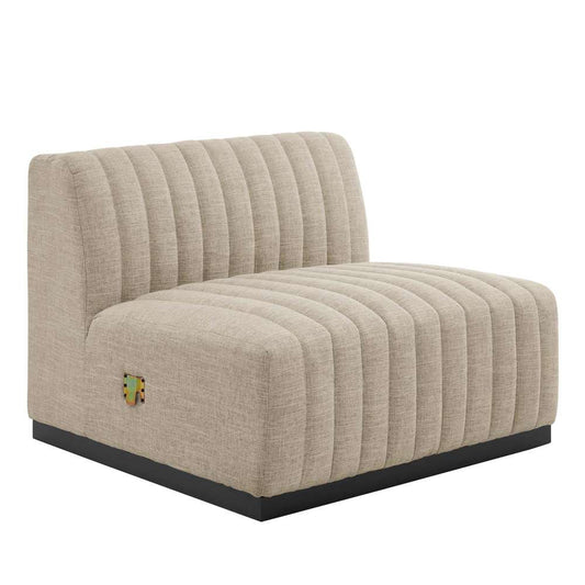 Modway - Conjure Channel Tufted Upholstered Fabric Armless Chair - EEI-5495-BLK-BEI veiw 2