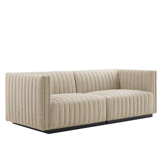 Modway - Conjure Channel Tufted Upholstered Fabric Loveseat - EEI-5786-BLK-BEI veiw 1