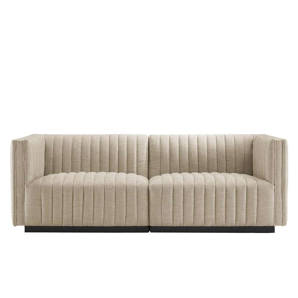 Modway - Conjure Channel Tufted Upholstered Fabric Loveseat - EEI-5786-BLK-BEI veiw 3