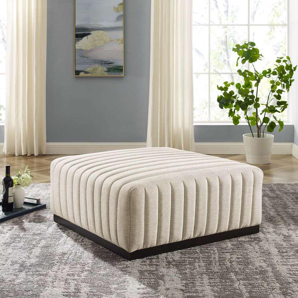 Modway - Conjure Channel Tufted Upholstered Fabric Ottoman - EEI-5501-BLK-BEI veiw 5