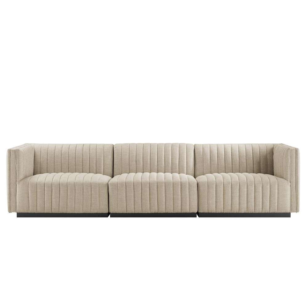 Modway - Conjure Channel Tufted Upholstered Fabric Sofa - EEI-5787-BLK-BEI veiw 3