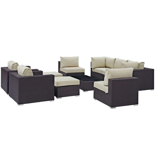 Modway - Convene 10 Piece Outdoor Patio Sectional Set - EEI-2169-EXP-BEI-SET veiw 1