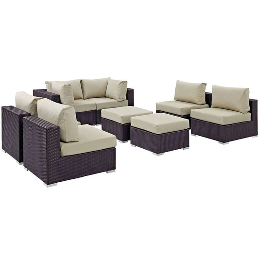 Modway - Convene 8 Piece Outdoor Patio Sectional Set - EEI-2204-EXP-BEI-SET veiw 1