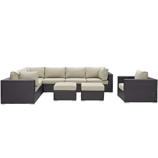 Modway - Convene 9 Piece Outdoor Patio Sectional Set - EEI-2208-EXP-BEI-SET veiw 1