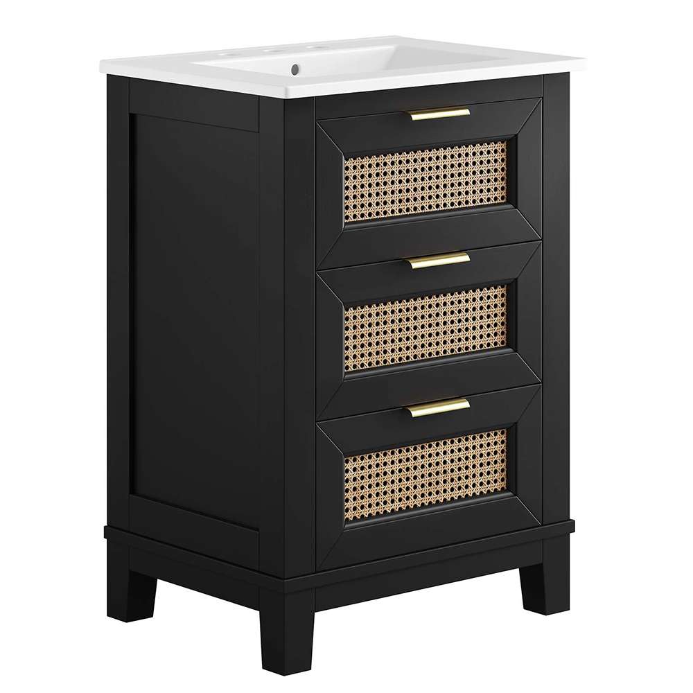 Modway - Dixie 24in Solid Wood Bathroom Vanity - EEI-6723-BLK-WHI veiw 1