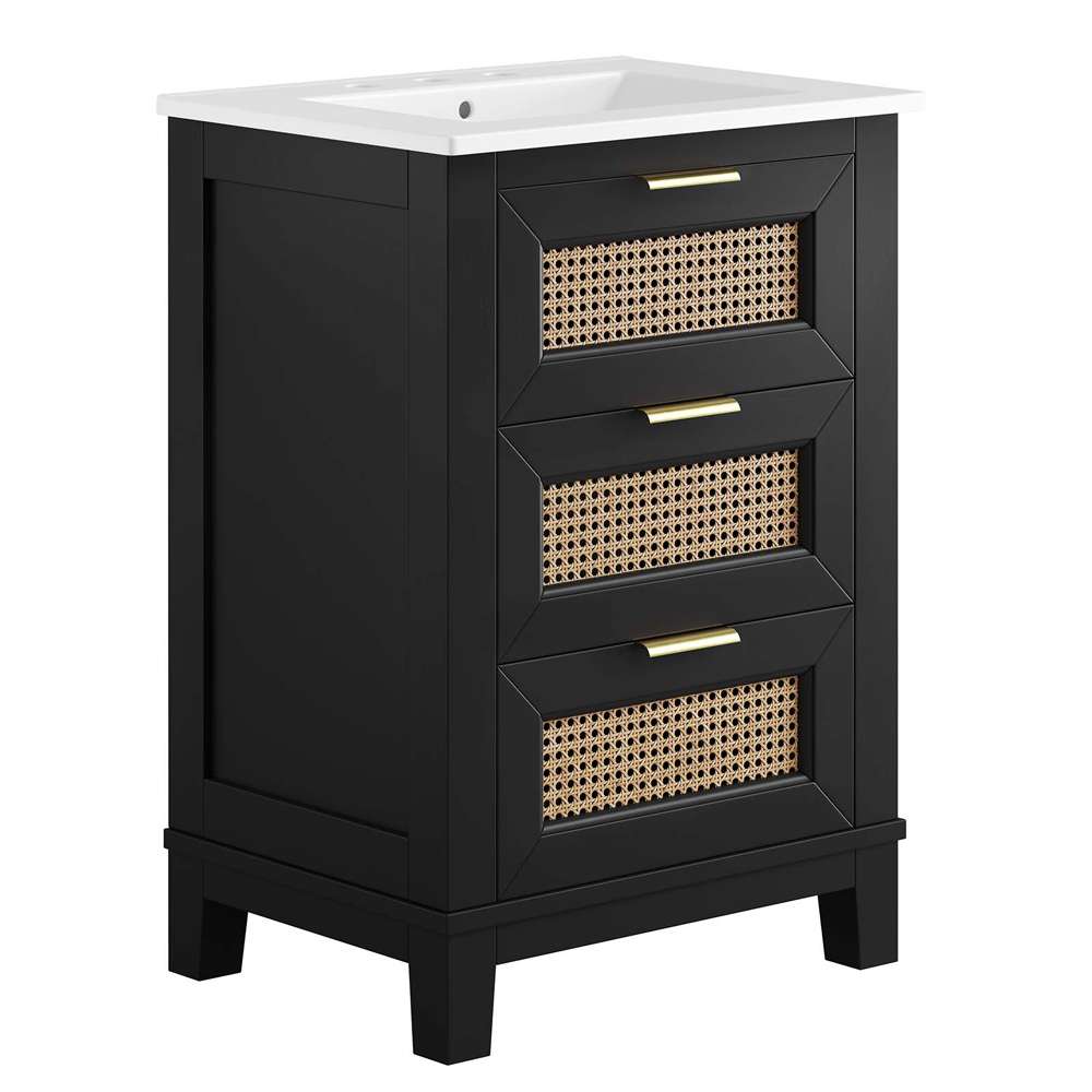 Modway - Dixie 24in Solid Wood Bathroom Vanity - EEI-6723-BLK-WHI veiw 2