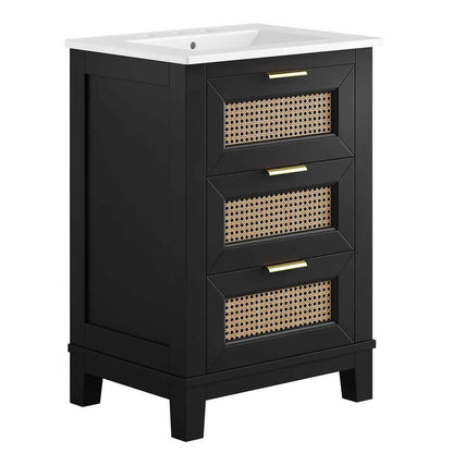 Modway - Dixie 24in Solid Wood Bathroom Vanity - EEI-6723-BLK-WHI veiw 2