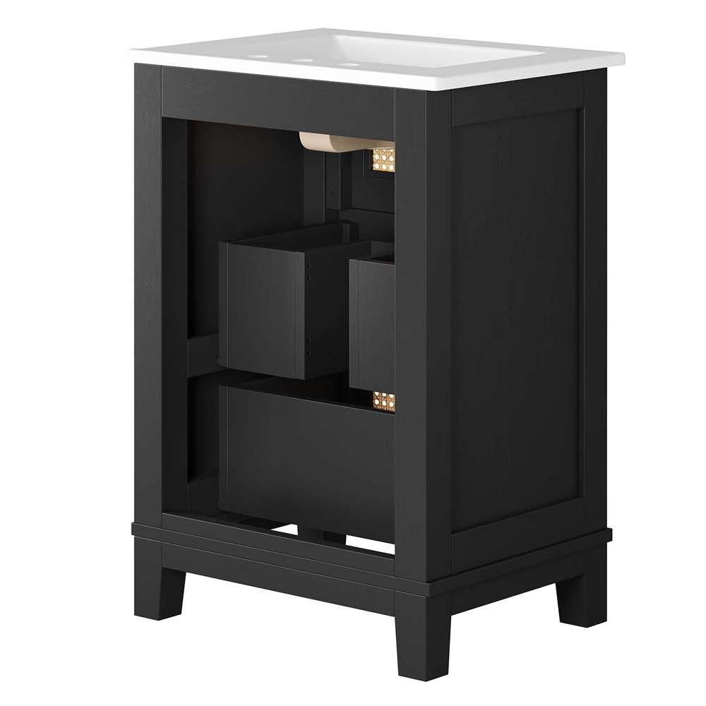 Modway - Dixie 24in Solid Wood Bathroom Vanity - EEI-6723-BLK-WHI veiw 4