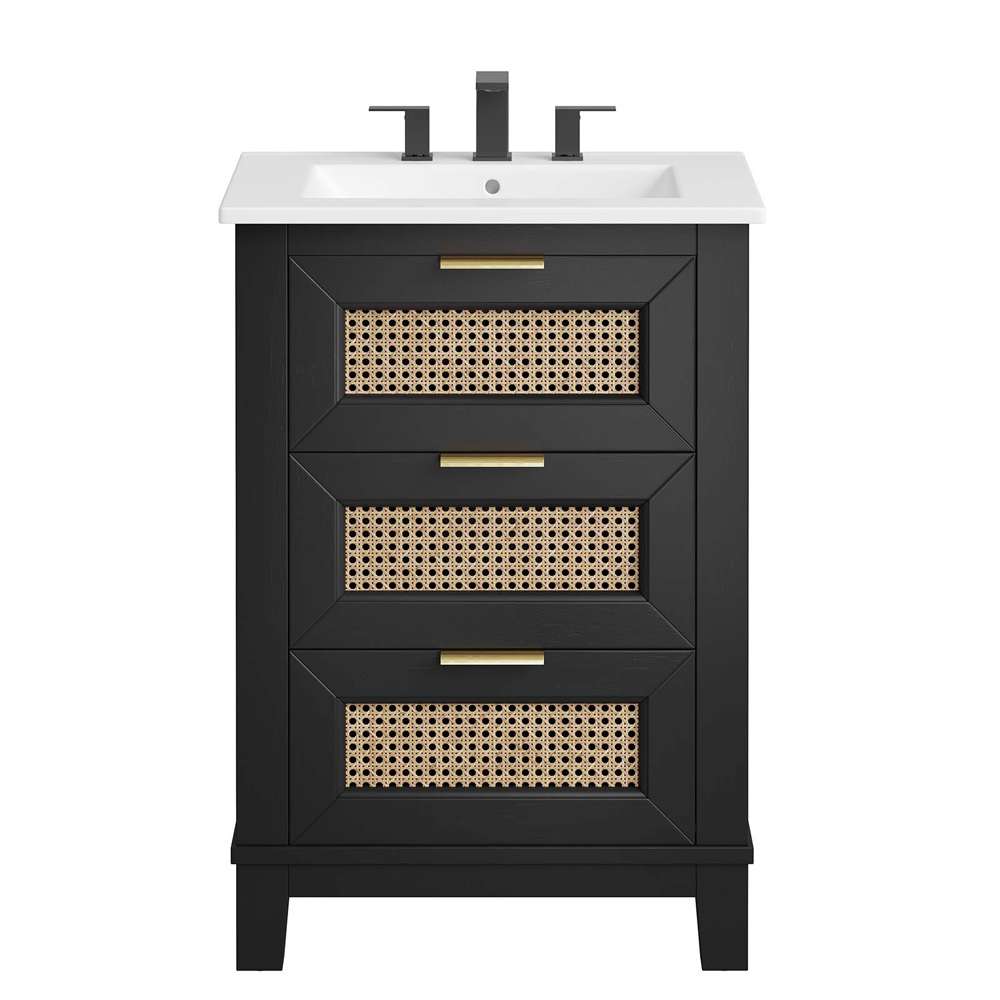 Modway - Dixie 24in Solid Wood Bathroom Vanity - EEI-6723-BLK-WHI veiw 5