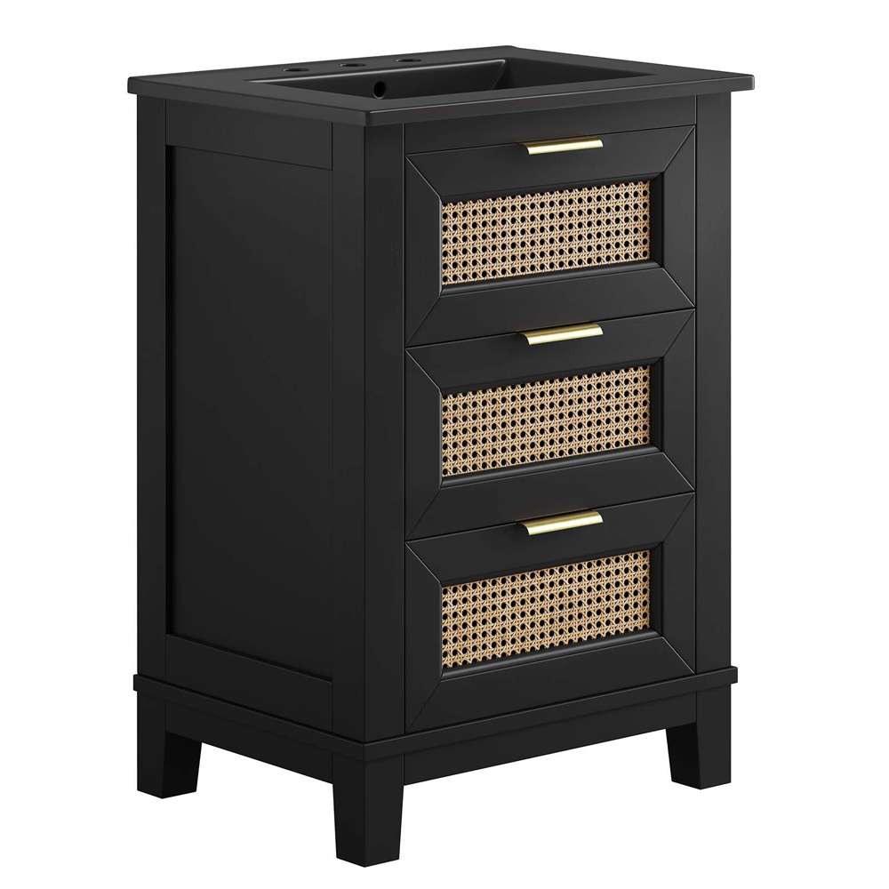 Modway - Dixie 24in Solid Wood Bathroom Vanity Cabinet - EEI-6724-BLK-BLK veiw 2