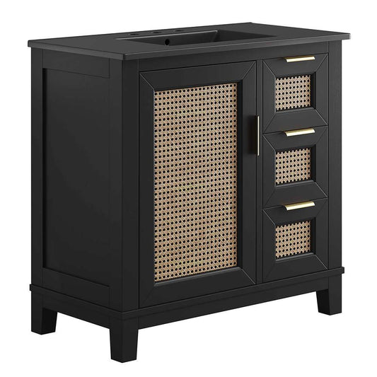 Modway - Dixie 36in Solid Wood Bathroom Vanity Cabinet - EEI-6726-BLK-BLK veiw 1