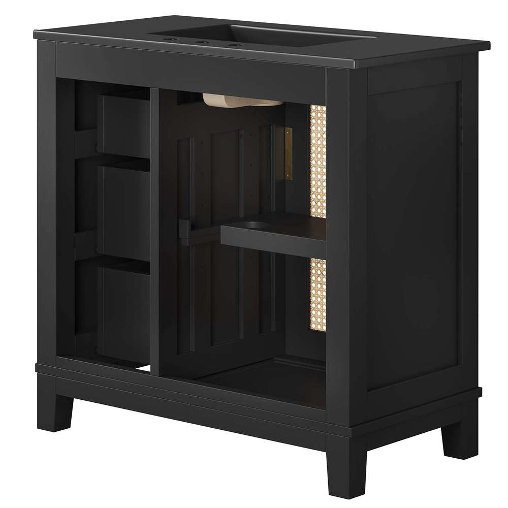 Modway - Dixie 36in Solid Wood Bathroom Vanity Cabinet - EEI-6726-BLK-BLK veiw 4