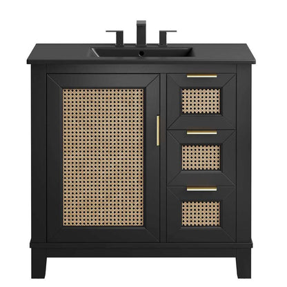 Modway - Dixie 36in Solid Wood Bathroom Vanity Cabinet - EEI-6726-BLK-BLK veiw 5