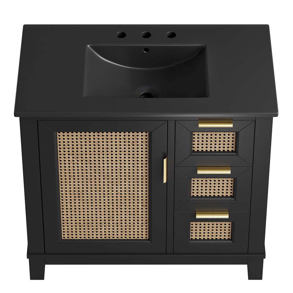 Modway - Dixie 36in Solid Wood Bathroom Vanity Cabinet - EEI-6726-BLK-BLK veiw 6