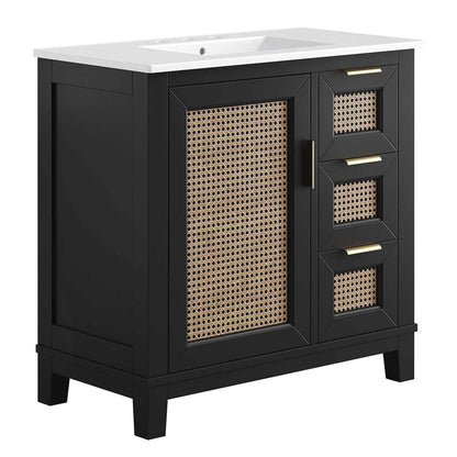 Modway - Dixie 36in Solid Wood Bathroom Vanity Cabinet - EEI-6725-BLK-WHI veiw 2