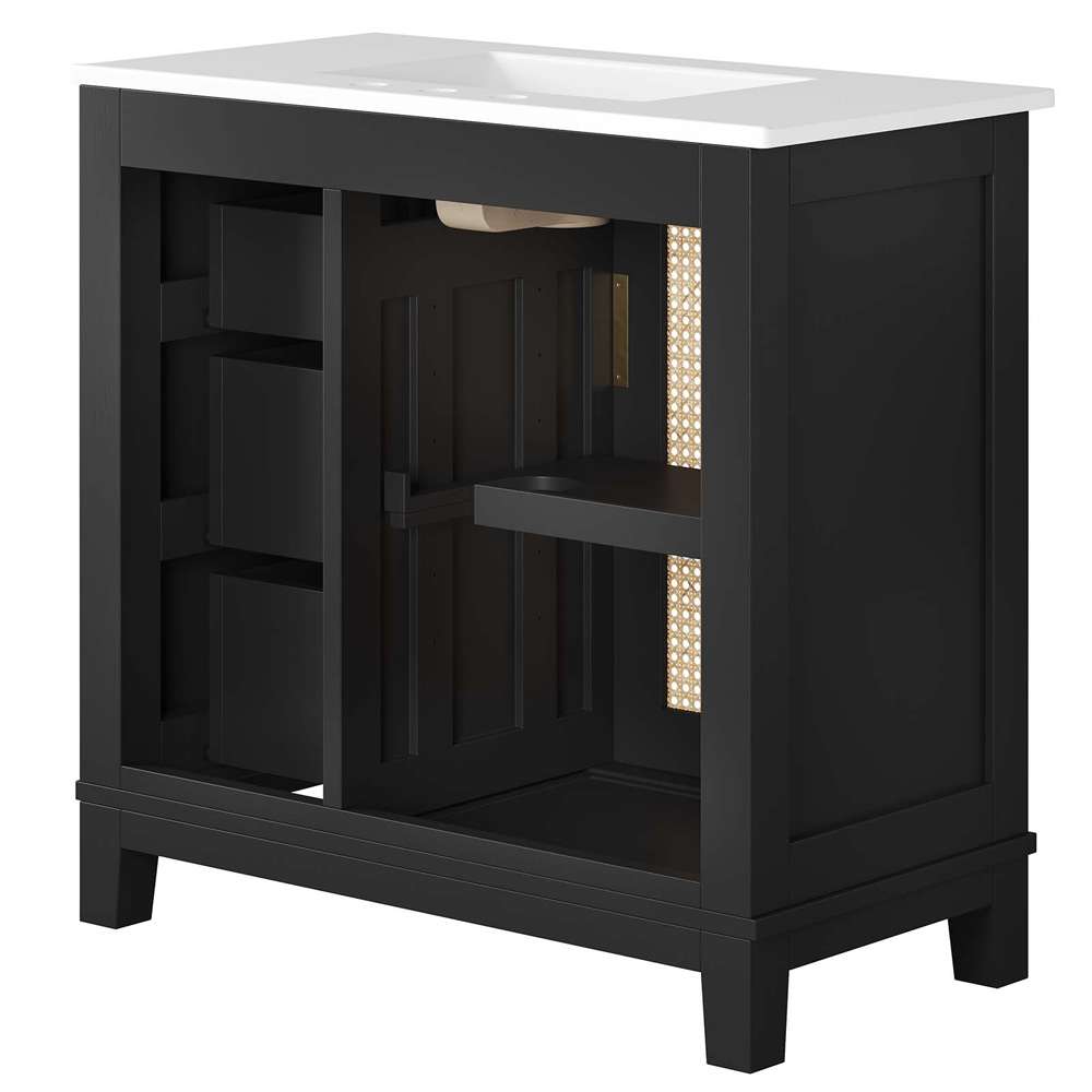 Modway - Dixie 36in Solid Wood Bathroom Vanity Cabinet - EEI-6725-BLK-WHI veiw 4