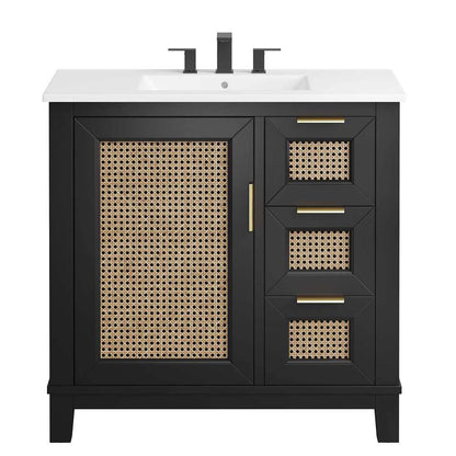 Modway - Dixie 36in Solid Wood Bathroom Vanity Cabinet - EEI-6725-BLK-WHI veiw 5