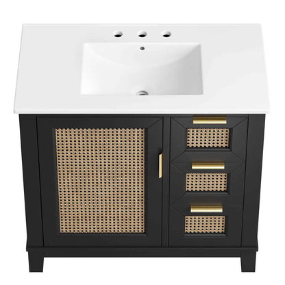Modway - Dixie 36in Solid Wood Bathroom Vanity Cabinet - EEI-6725-BLK-WHI veiw 6