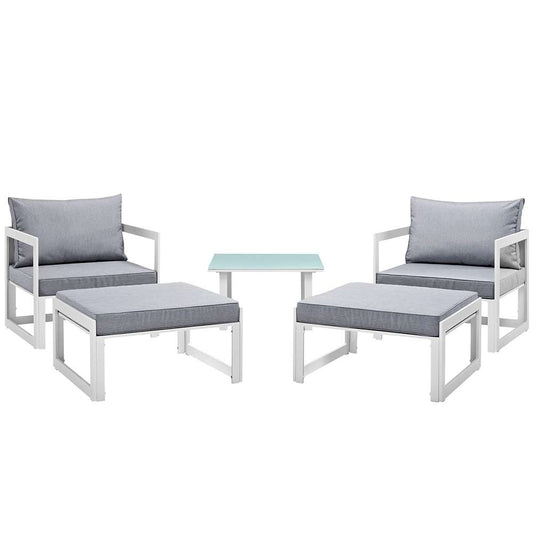 Modway - Fortuna 5 Piece Outdoor Patio Sectional Sofa Set - EEI-1721-WHI-GRY-SET veiw 1