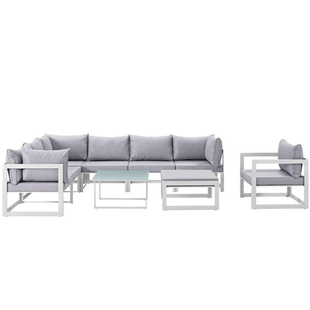 Modway - Fortuna 9 Piece Outdoor Patio Sectional Sofa Set - EEI-1734-WHI-GRY-SET veiw 1