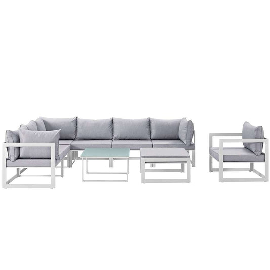 Modway - Fortuna 9 Piece Outdoor Patio Sectional Sofa Set - EEI-1734-WHI-GRY-SET veiw 1