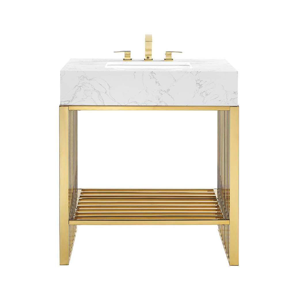 Modway - Gridiron 30in Bathroom Vanity - EEI-6105-WHI-GLD veiw 4
