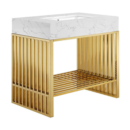 Modway - Gridiron 36in Bathroom Vanity - EEI-6107-WHI-GLD veiw 2