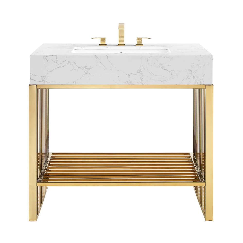 Modway - Gridiron 36in Bathroom Vanity - EEI-6107-WHI-GLD veiw 4