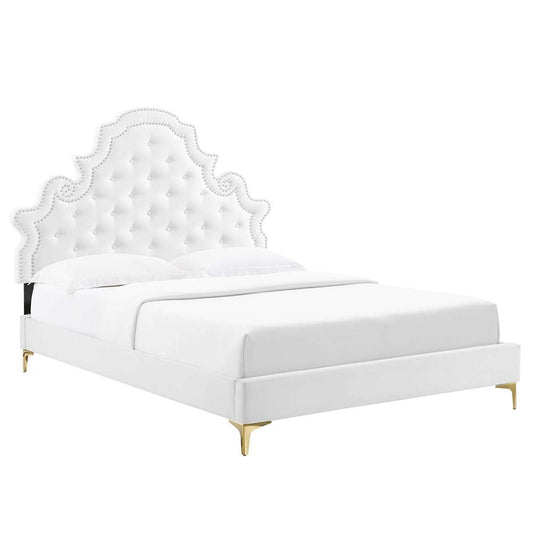 Modway - Gwyneth Tufted Performance Velvet Queen Platform Bed - MOD-6751-WHI veiw 1