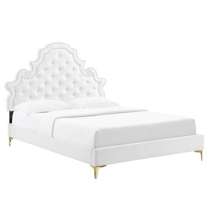 Modway - Gwyneth Tufted Performance Velvet Queen Platform Bed - MOD-6751-WHI veiw 2