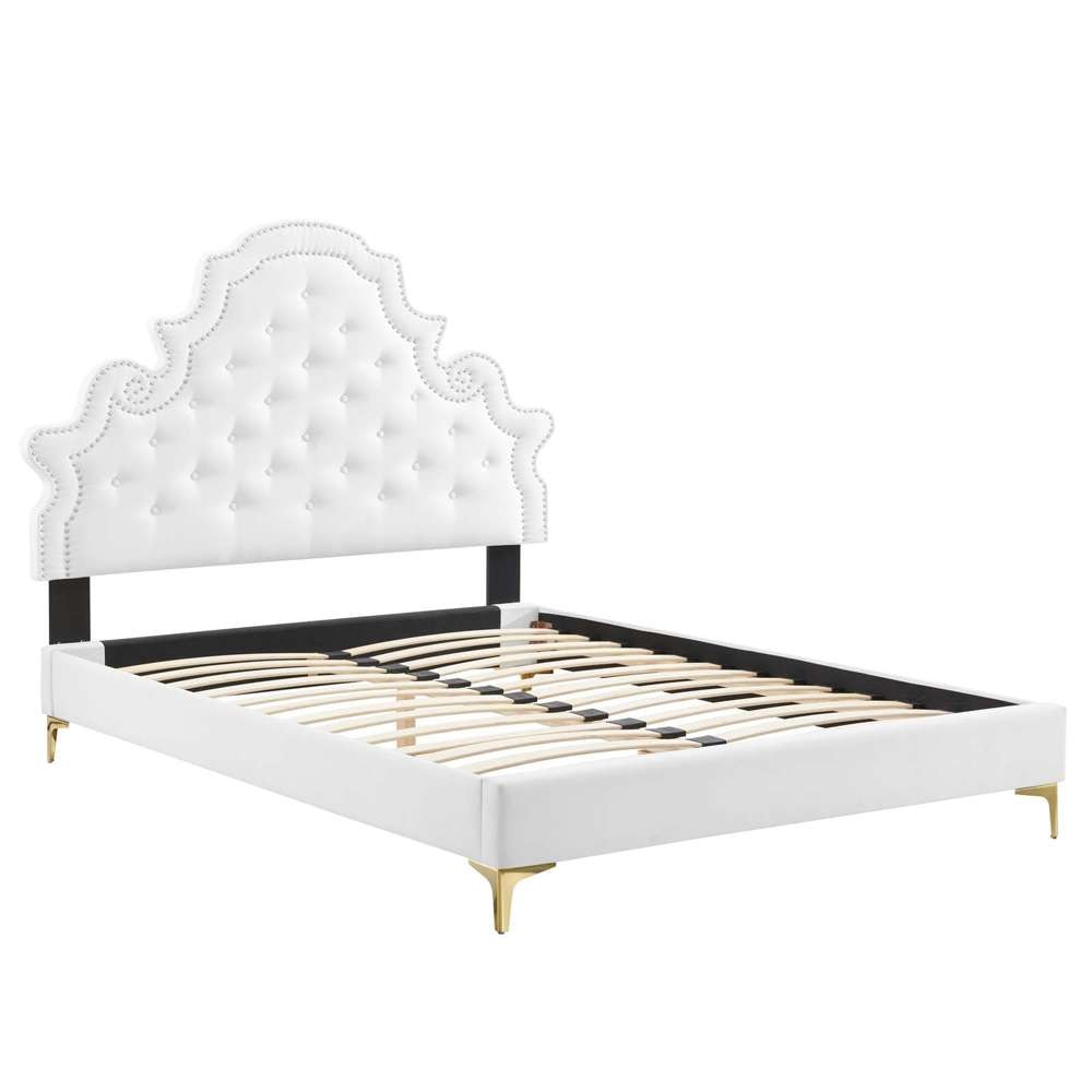 Modway - Gwyneth Tufted Performance Velvet Queen Platform Bed - MOD-6751-WHI veiw 3