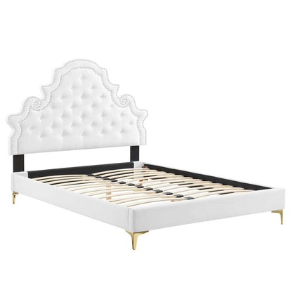 Modway - Gwyneth Tufted Performance Velvet Queen Platform Bed - MOD-6751-WHI veiw 3